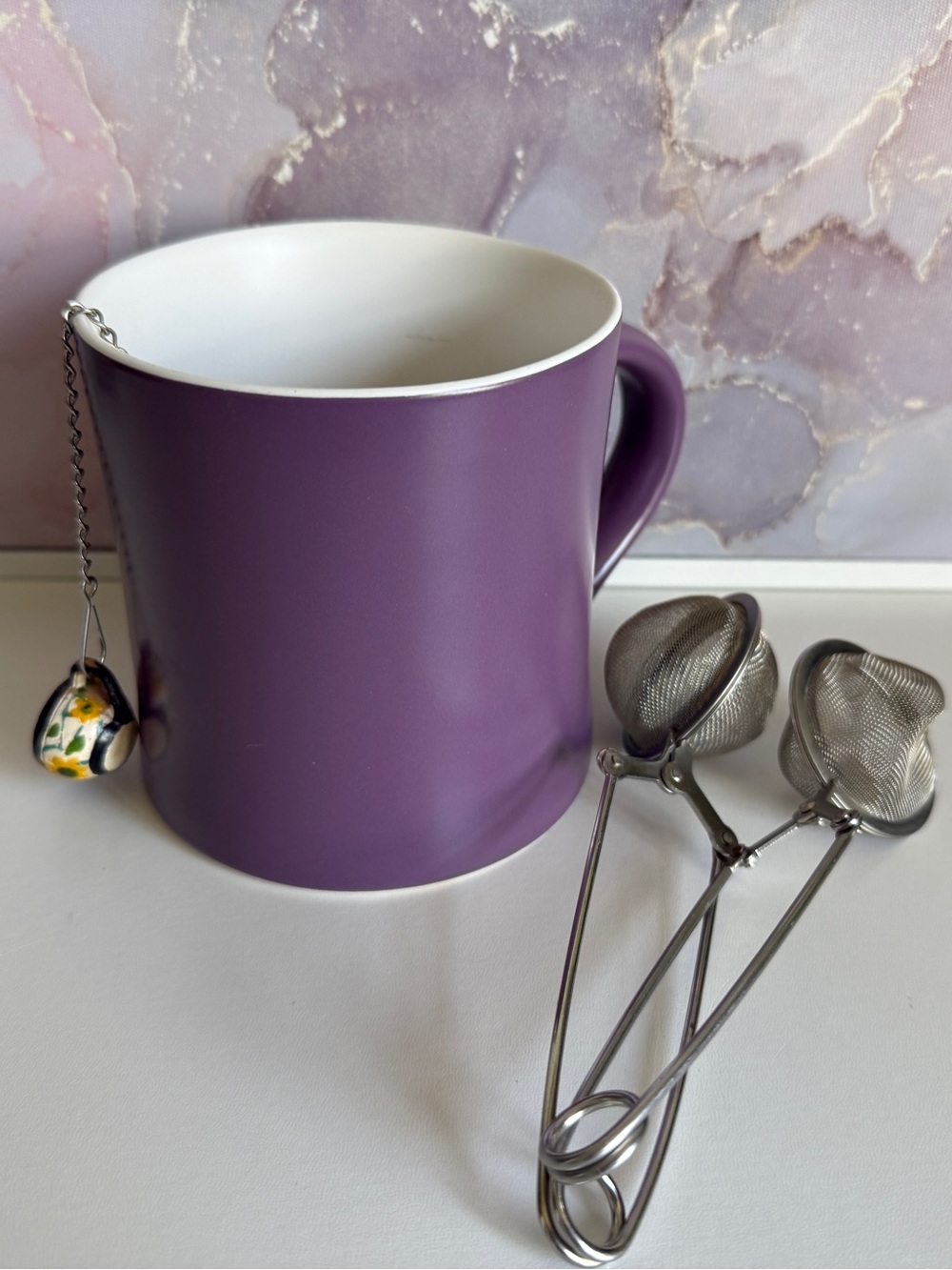 Purple Ceramic Tea Mug with Stainless Steel Infusers